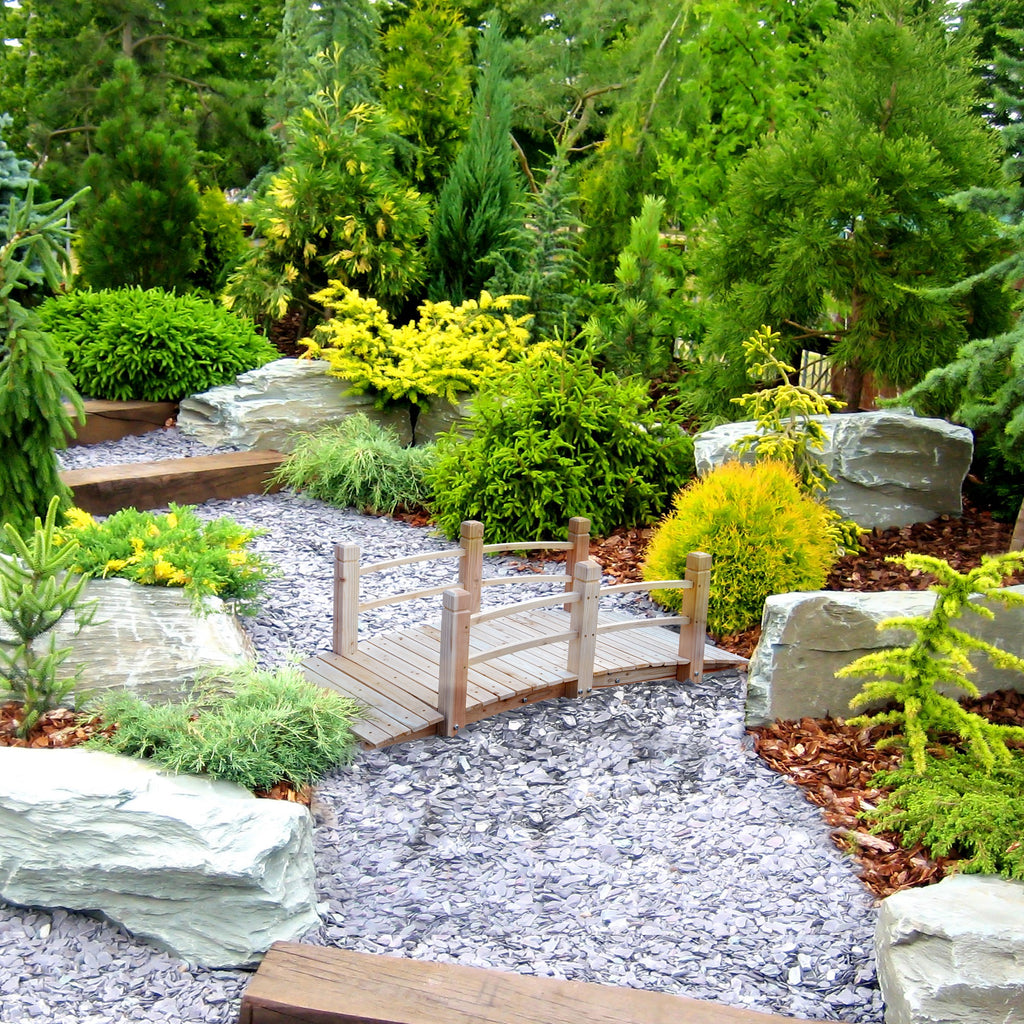 5FT Wood Garden Bridge Outdoor Decorative Landscape Side Rails Backyard Moon Bridge Park Decor Natural Wood