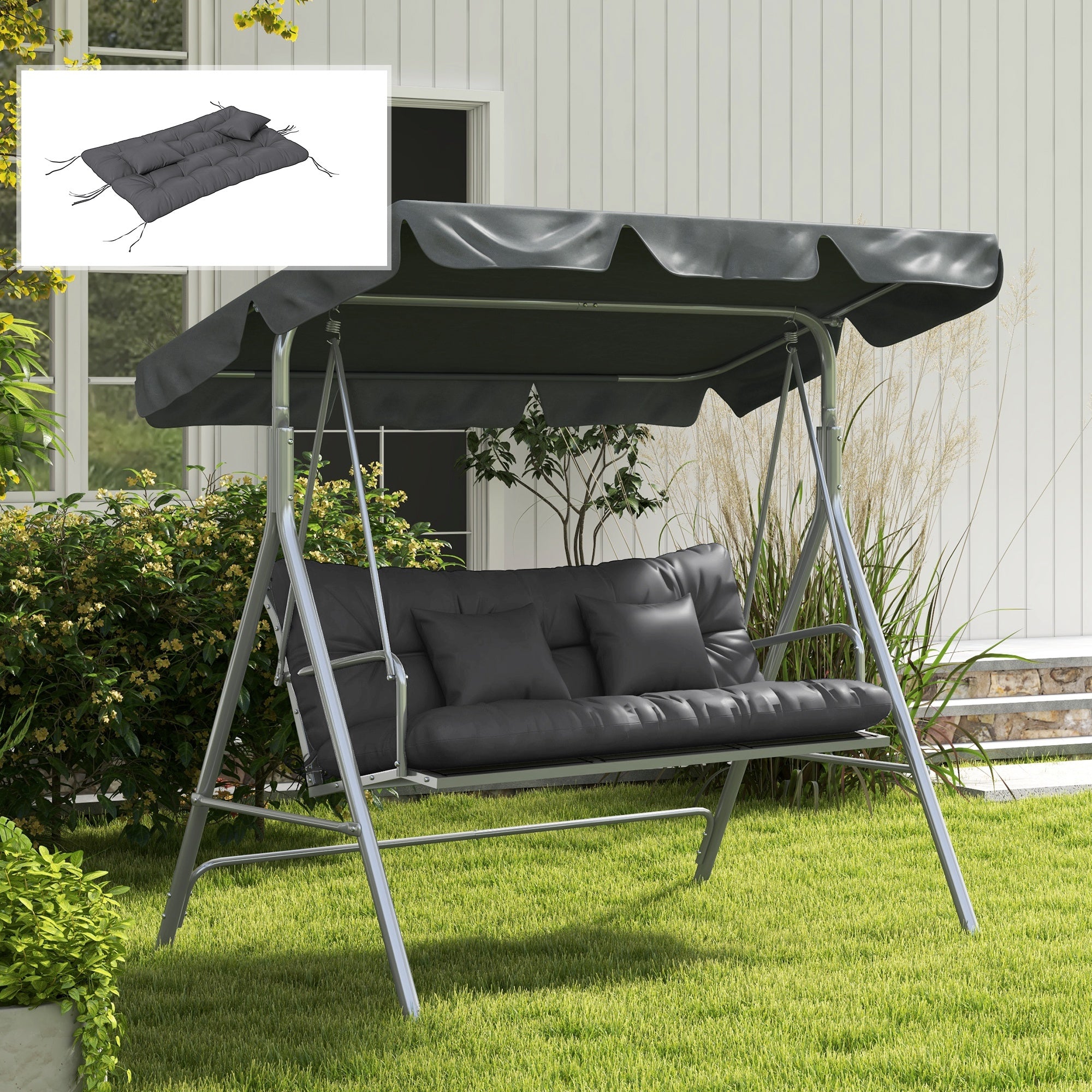 4-Piece Back and Seat Cushion Pillows Replacement and Pillows, Patio Chair Cushions Set with Ties, Grey