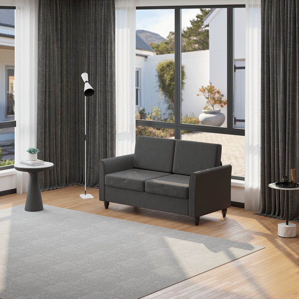 2-Seat Sofa Two-Seater Couch with Armrests and Wood Legs for Living Room, Bedroom, Dark Grey