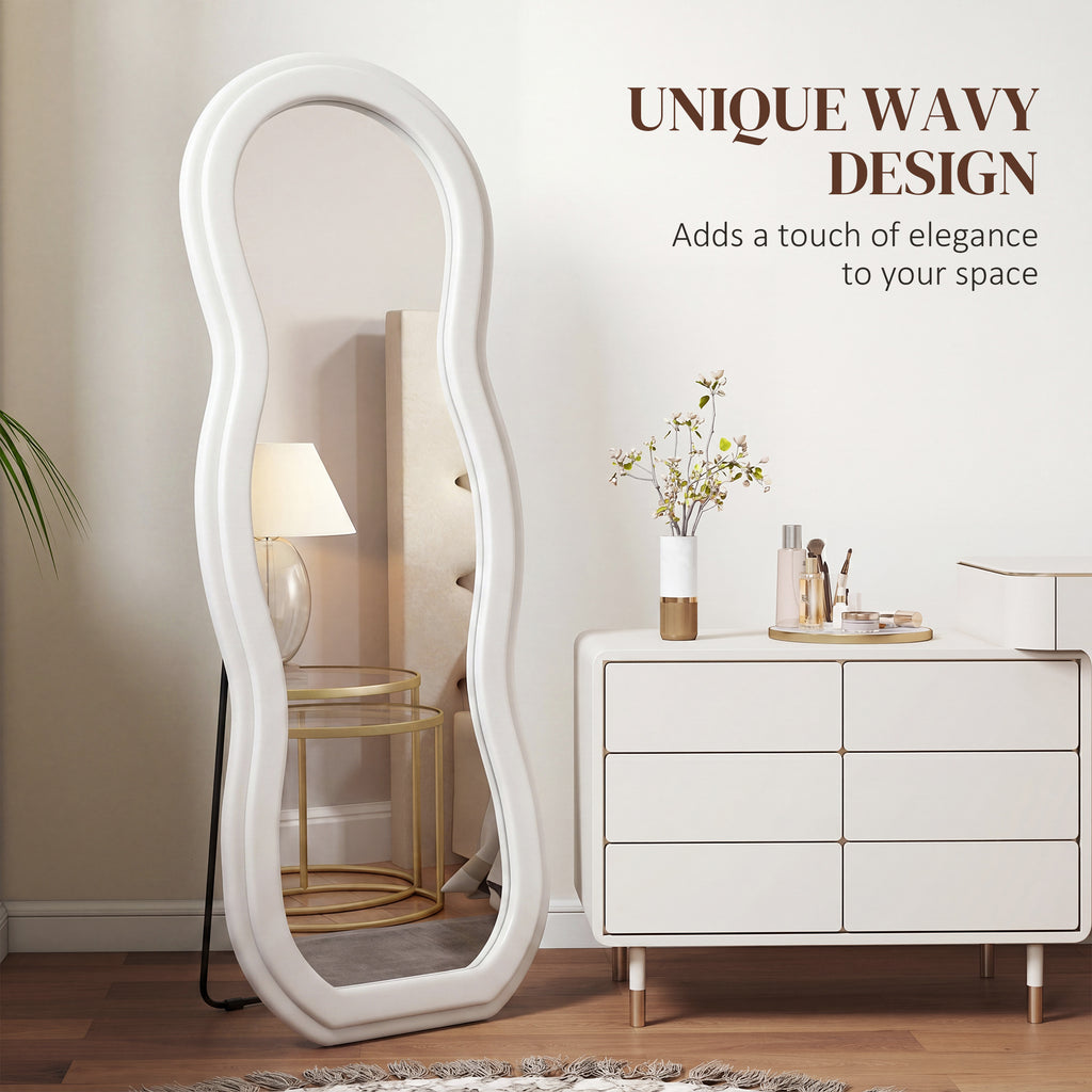 64" x 24" Full Length Mirror, Floor Mirror Hanging or Wall Mount, with Arched Wavy Velvet Frame for Bedroom