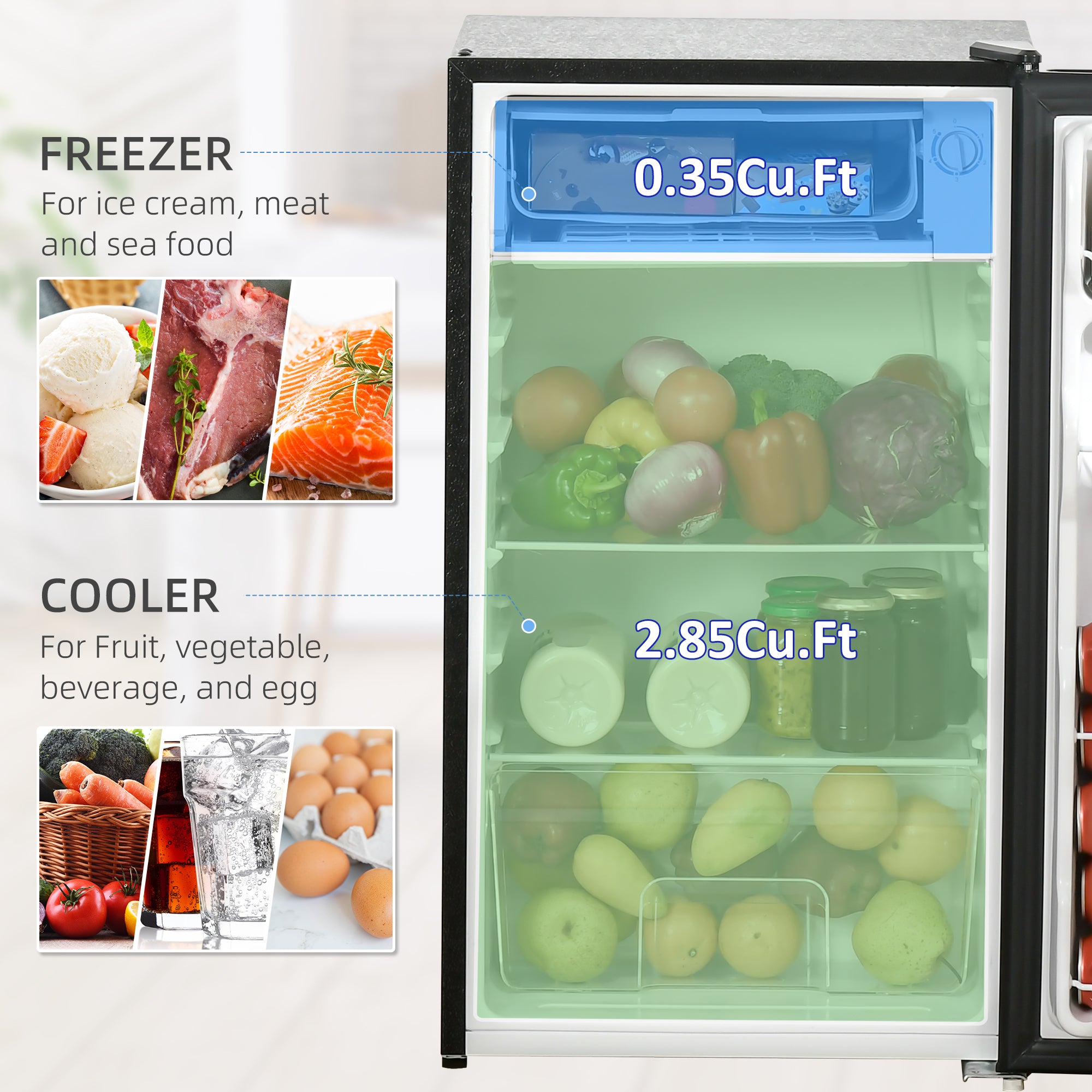 Compact Refrigerator, Mini Fridge with Freezer, Adjustable Shelf, Mechanical Thermostat and Reversible Door, Black