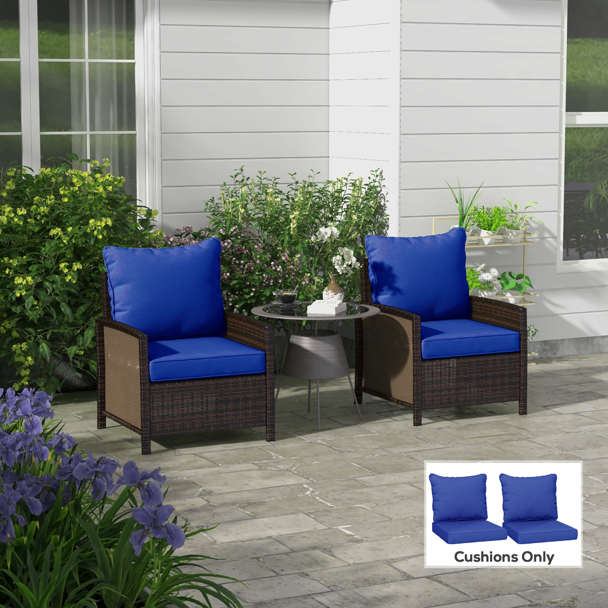 4-Piece Seat Cushion Pillows Replacement, Patio Chair Cushions Set with Back for Indoor Outdoor, Navy Blue