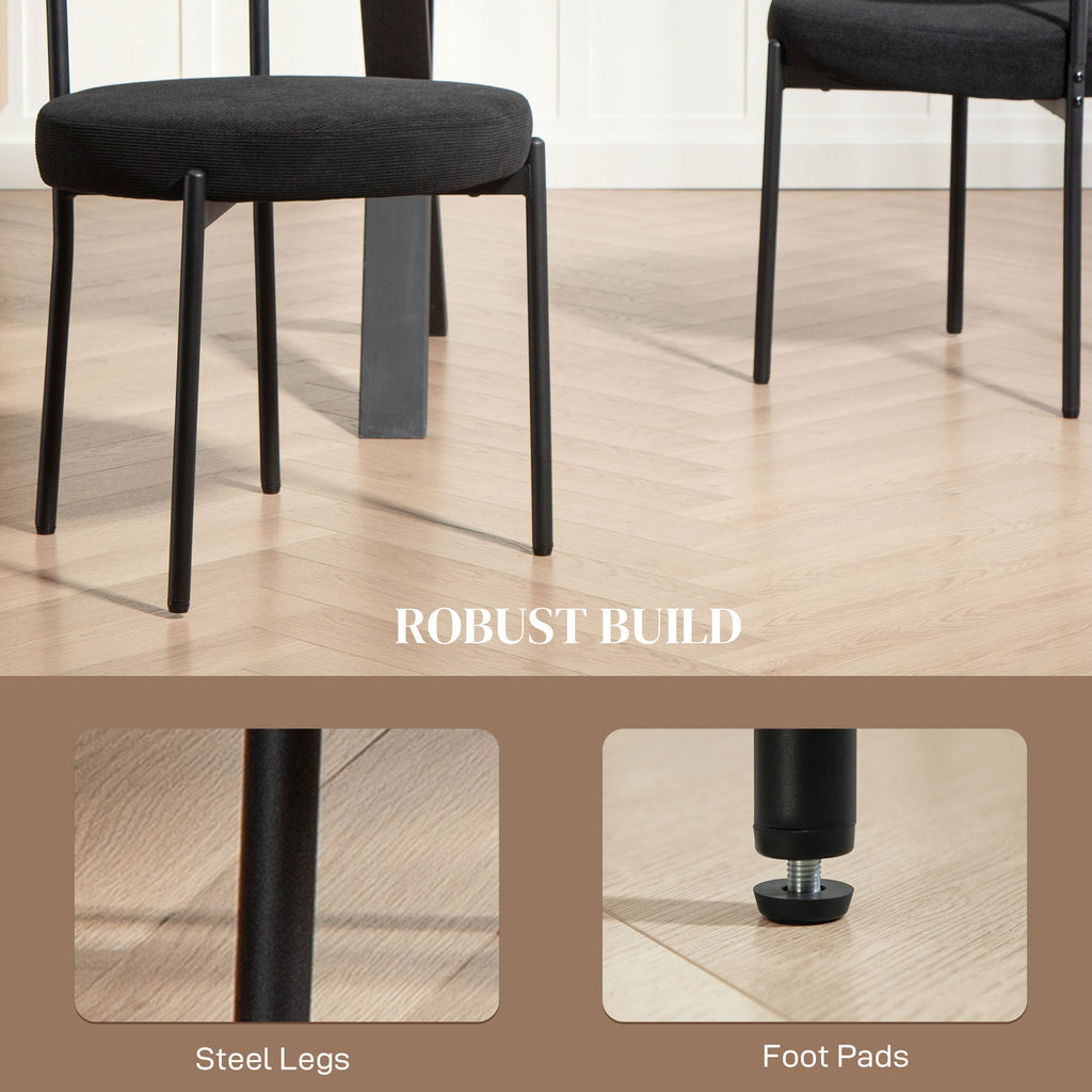 4 Pieces Kitchen Chairs, Modern Dining Chairs w/ Corduroy Upholstery and Steel Legs for Living Room, Black