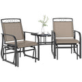 Outdoor Glider Bench with Coffee Table, Patio 2-Seat Rocking Chair Swing Loveseat with Breathable Sling for Backyard Garden Porch, Brown