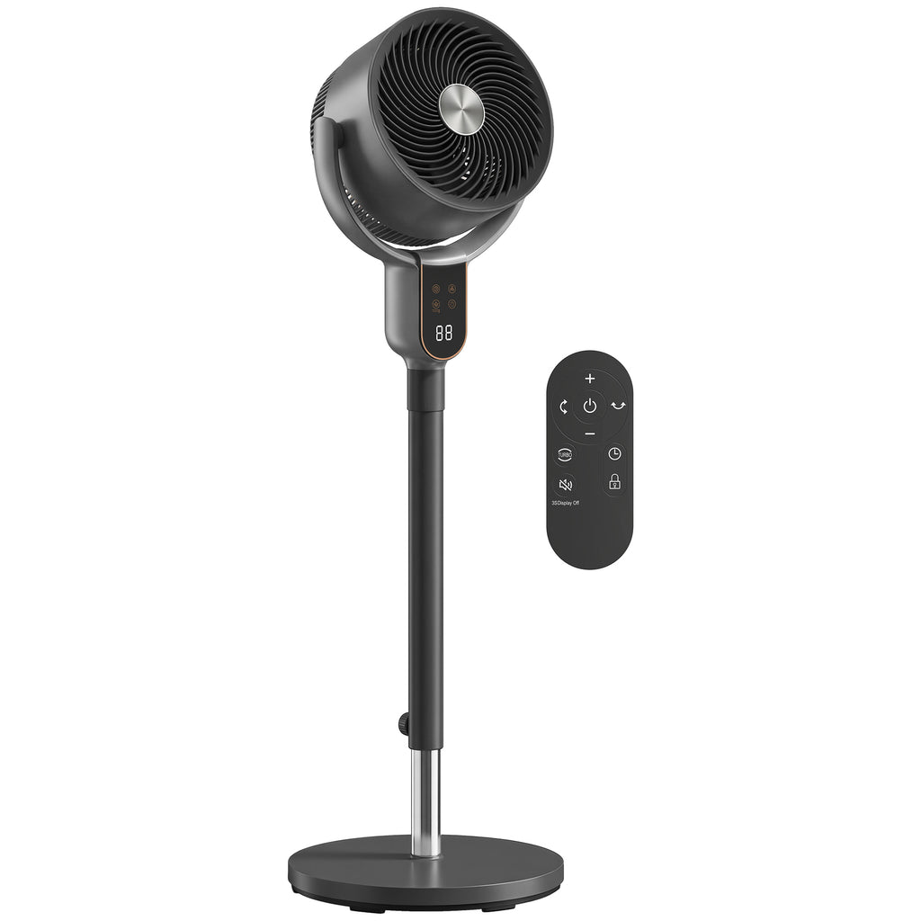 20dB Standing Fan for Bedroom, 70Â°+90Â° Auto Oscillating Fan with 8 Speeds, Remote Control, 12H Timer, Adjustable Height