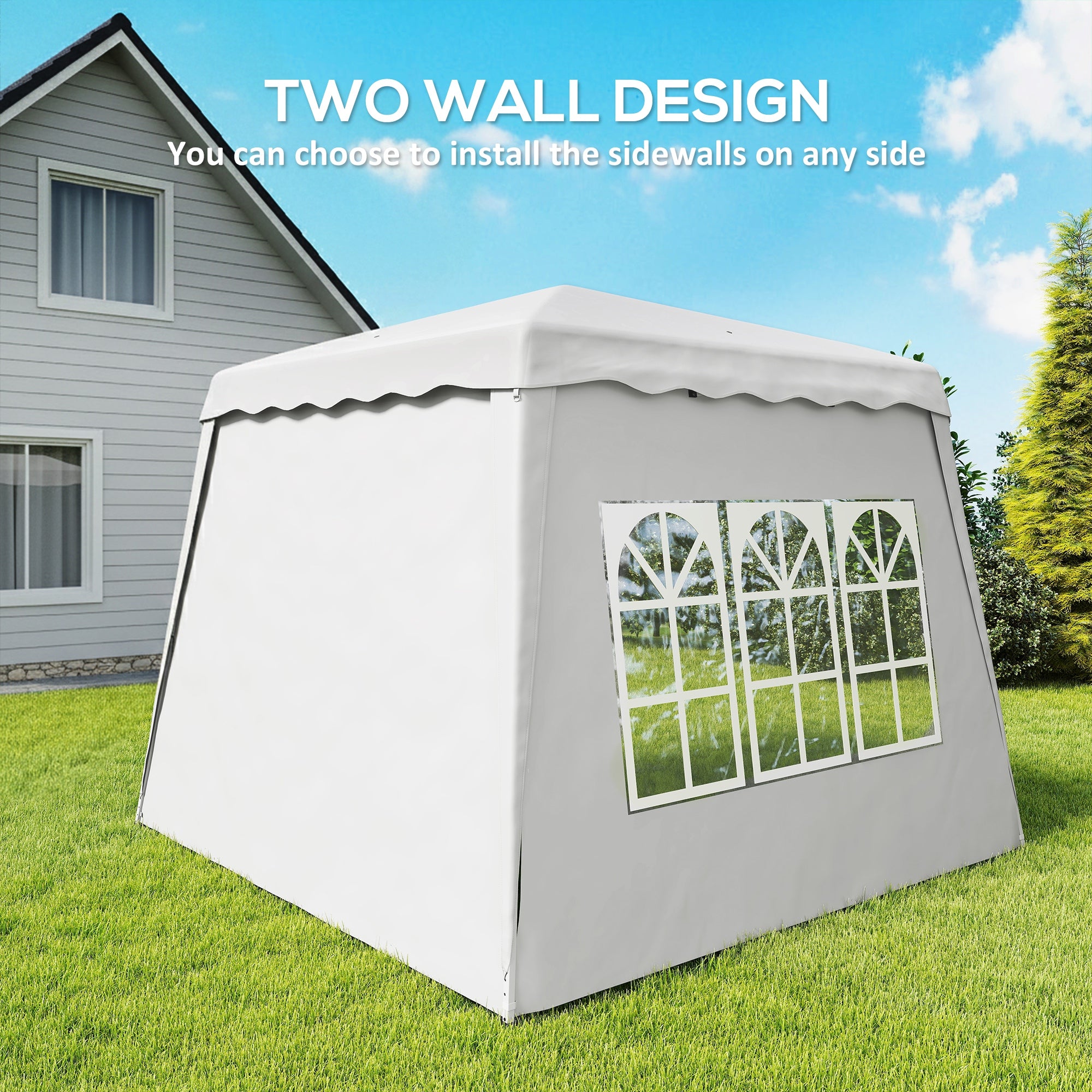 Pop Up Canopy Tent with 2 Sidewalls, UV50+ Tents for Parties, with Carry Bag, Slant Legs, 8 x 8ft Top/9.5 x 9.5ft Base