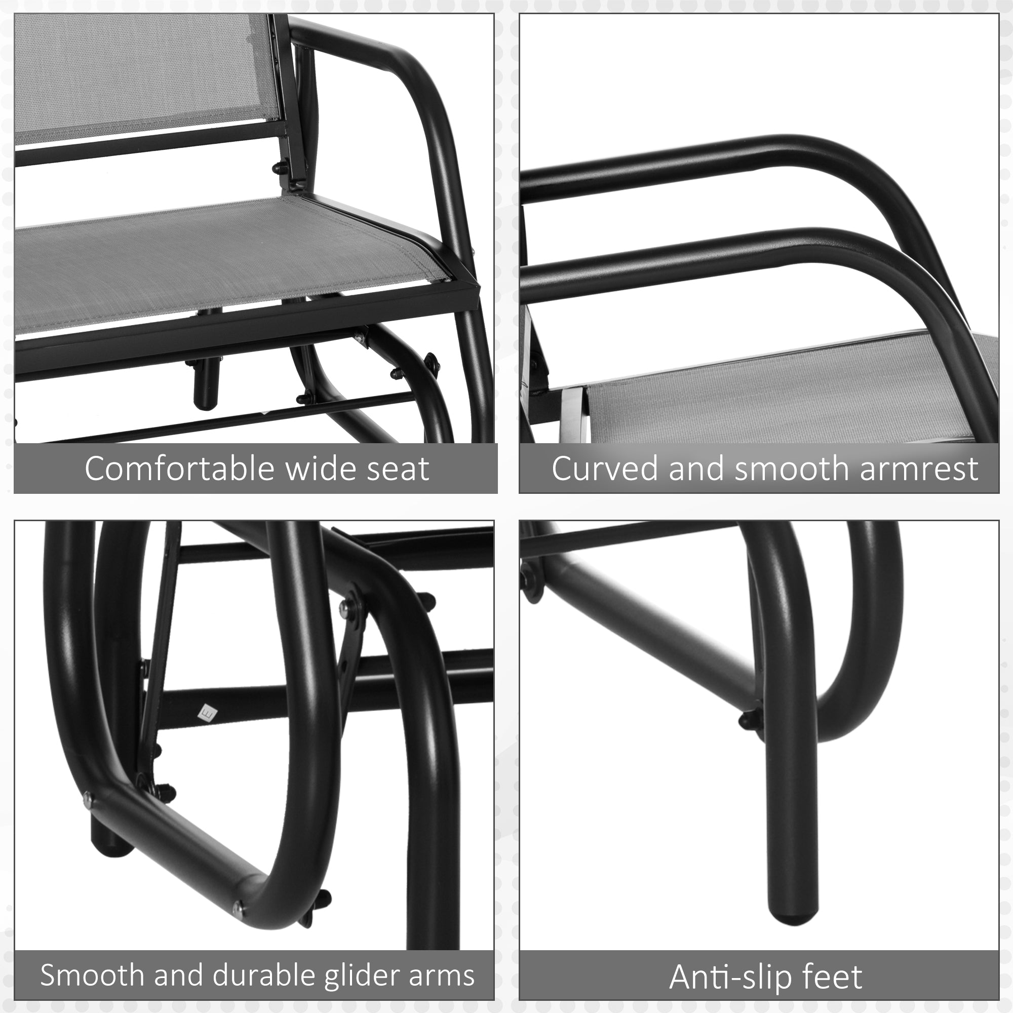 Patio Glider with Breathable Mesh Fabric Seat & Backrest, Metal Frame Outdoor Glider Swing Chair with Armrests, Grey