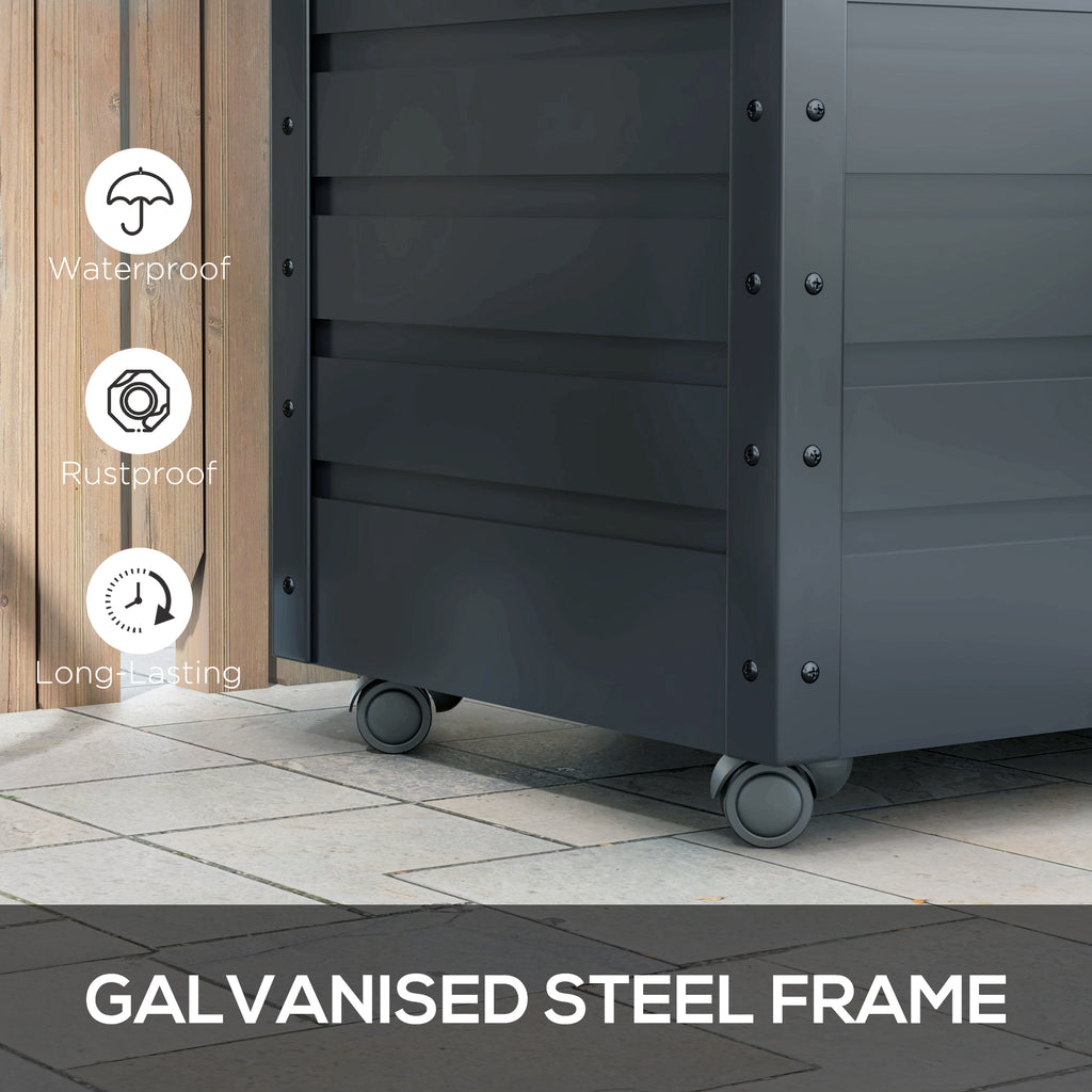 78 Gallon Garden Storage Box, Waterproof Outdoor Storage Container with Wheels and Handles, Dark Grey