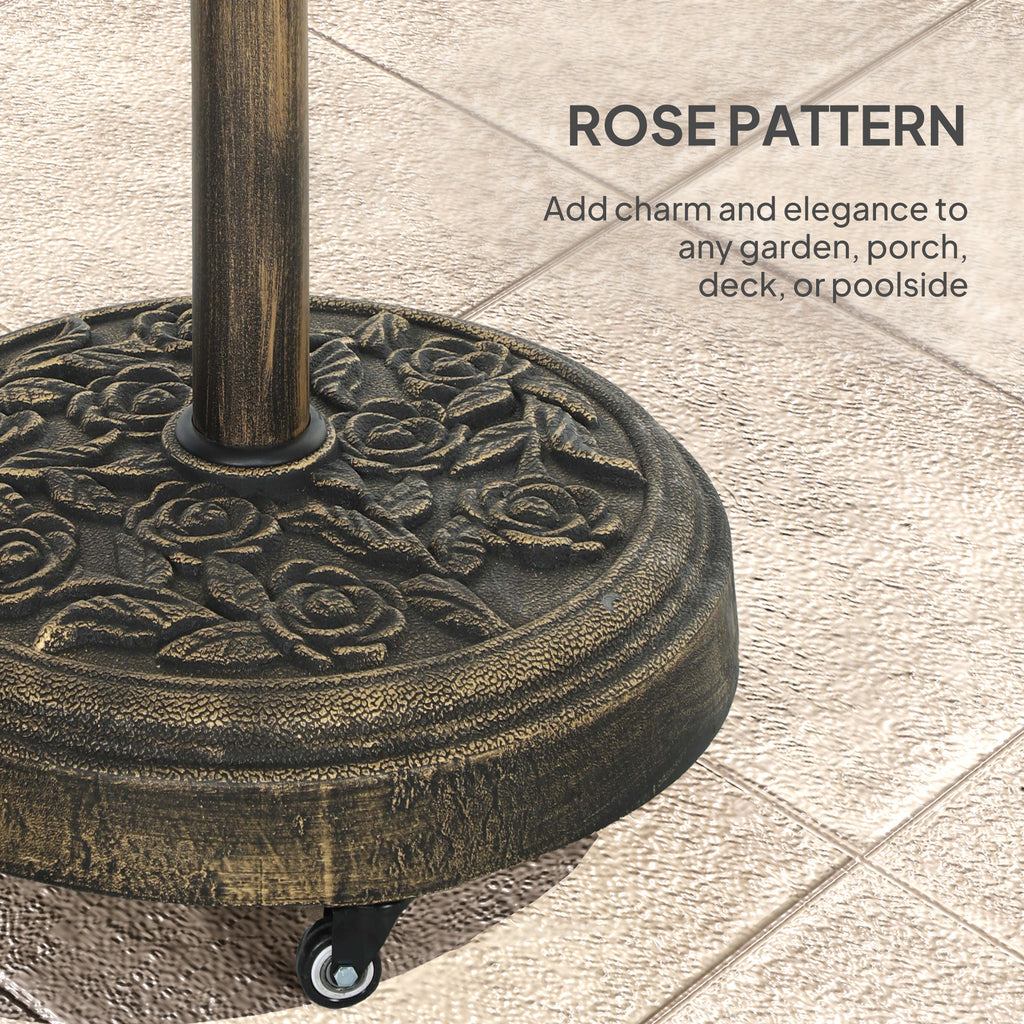 46 lbs Resin Round Patio Umbrella Base, Umbrella Stand with Wheels, Outdoor Umbrella Stand for 1.3"/1.5"/1.9" Umbrella Poles for Outdoor, Lawn, Poolside, Bronze