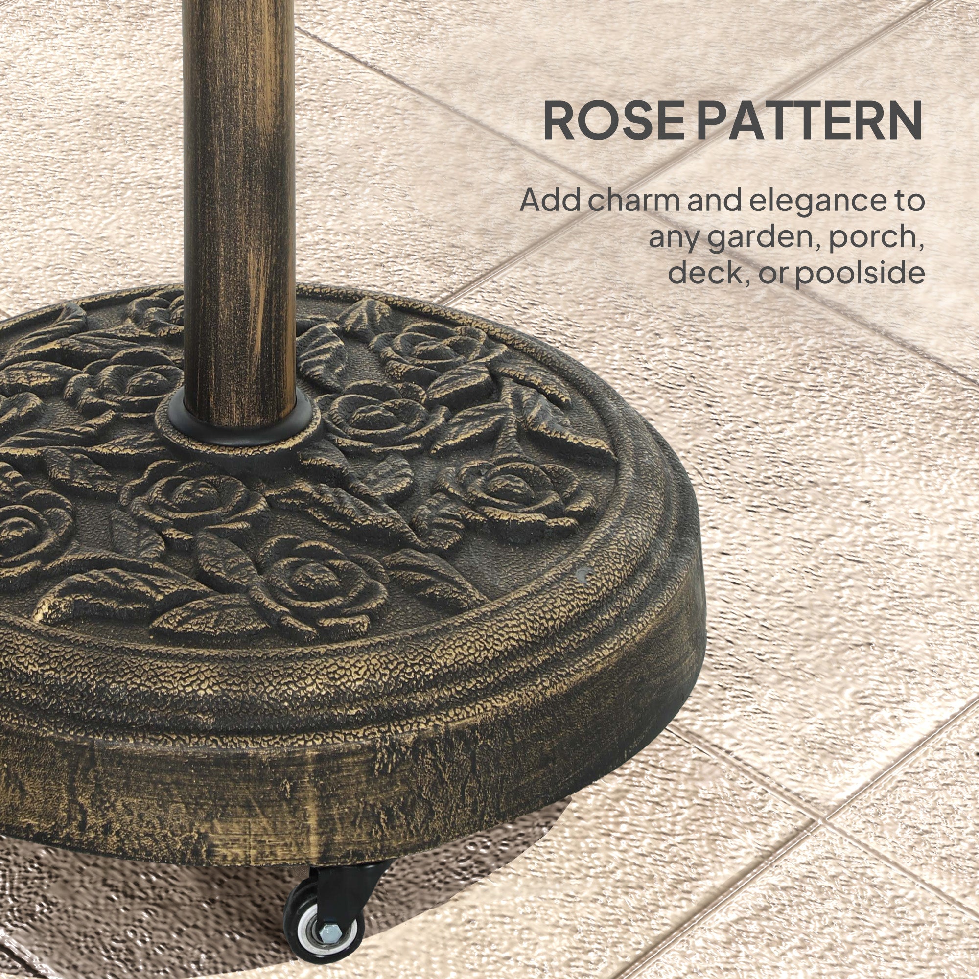 46 lbs Resin Round Patio Umbrella Base, Umbrella Stand with Wheels, Outdoor Umbrella Stand for 1.3"/1.5"/1.9" Umbrella Poles for Outdoor, Lawn, Poolside, Bronze