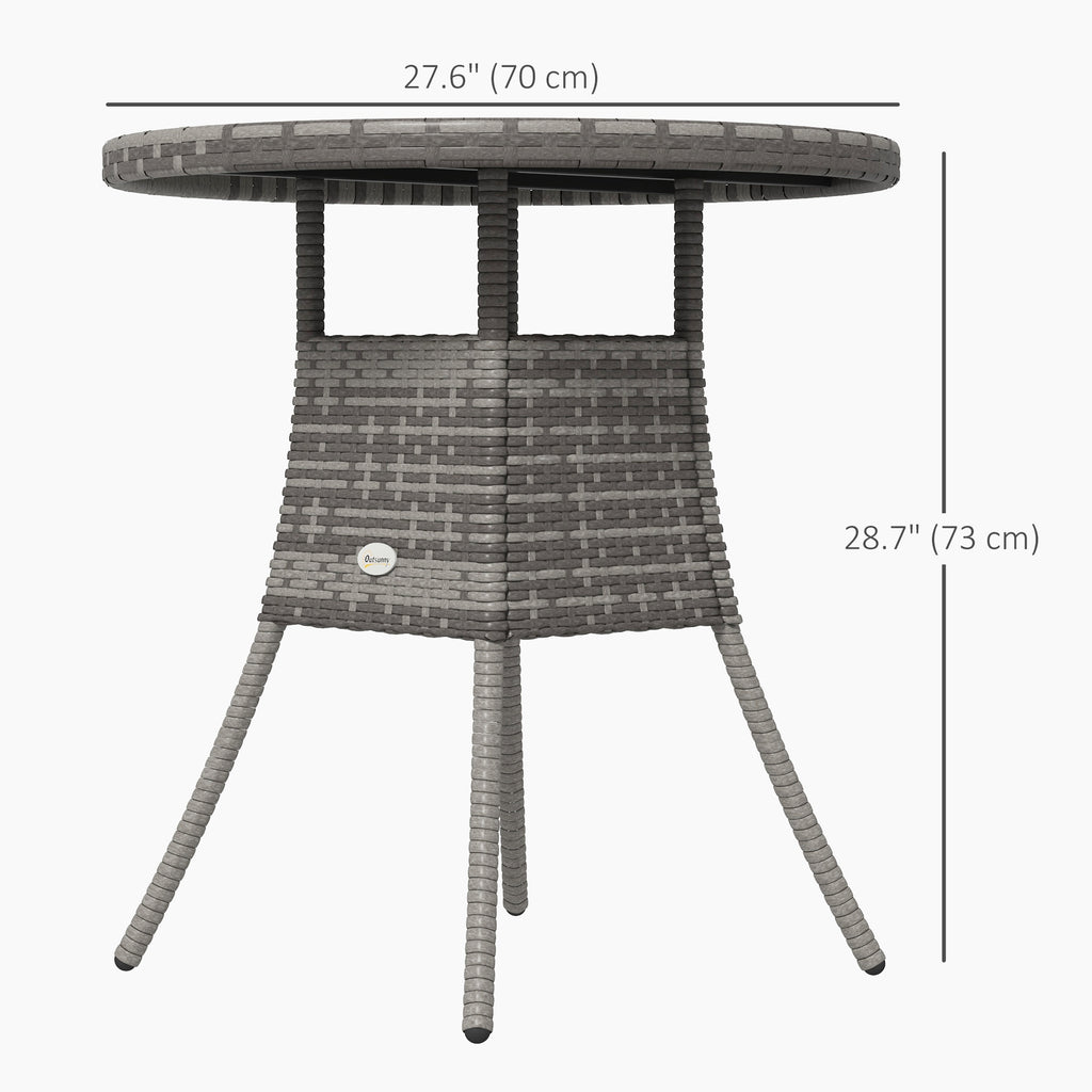 27.5" Outdoor Wicker Dining Table, PE Rattan Patio Furniture with Wood-plastic Composite Top, Grey