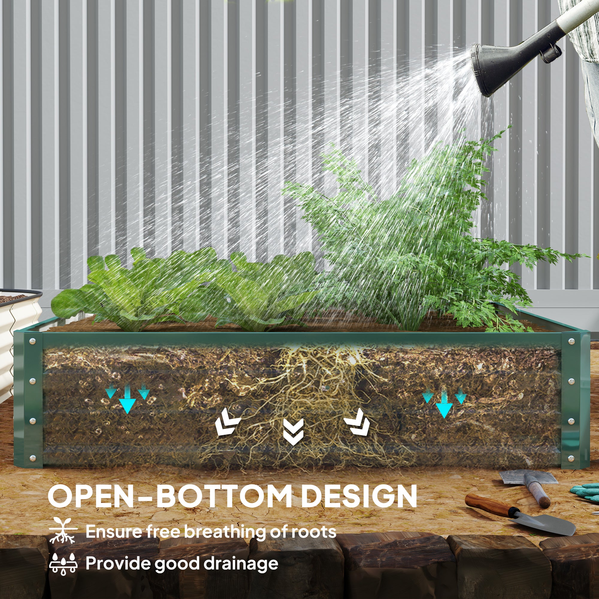 4' x 4' x 1' Raised Garden Bed Galvanized Steel Planter Box for Vegetables, Flowers, Herbs, Green