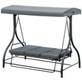 Convertible Patio Swing Bed with Canopy and Cushions, 3 Seater Porch Swing for Outdoor, Backyard, Garden, Dark Grey