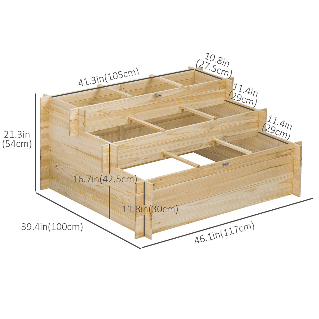 3 Tier Raised Garden Bed with 9 Grow Grids and Bed Liner for Garden, Outdoor to Vegetables, Flowers, Natural