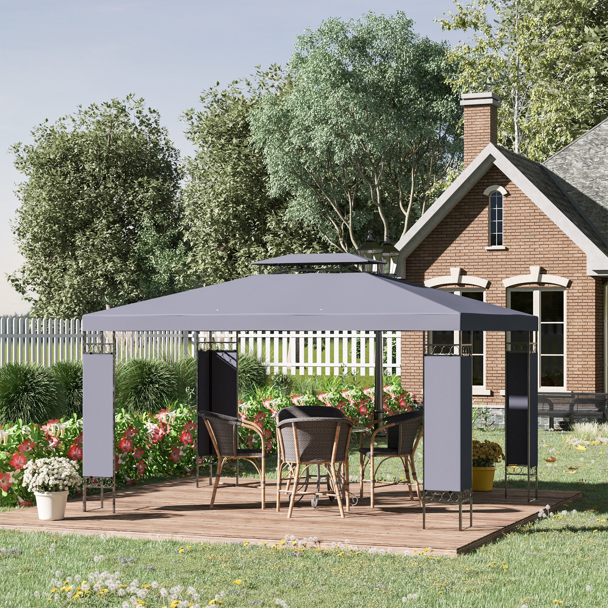 10' x 13' OutdoorÂ Gazebo, Double Roof Patio Gazebo Canopy Shelter with Screen Decorate Corner Frame, Grey