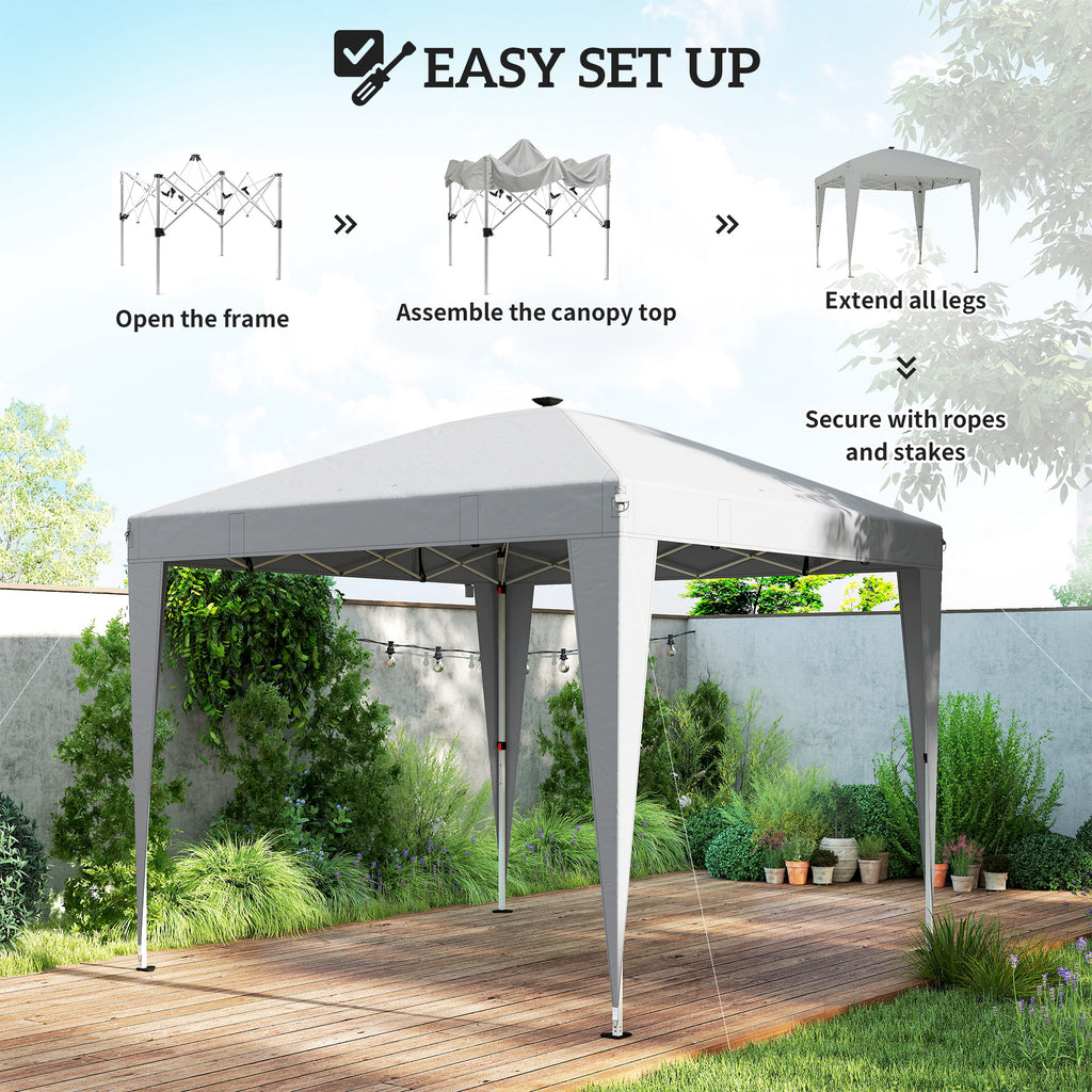 10 x 10 ft Pop Up Canopy Tent with Central Light, UPF 50+ Instant Portable Canopy Shelter with Remote, Light Grey