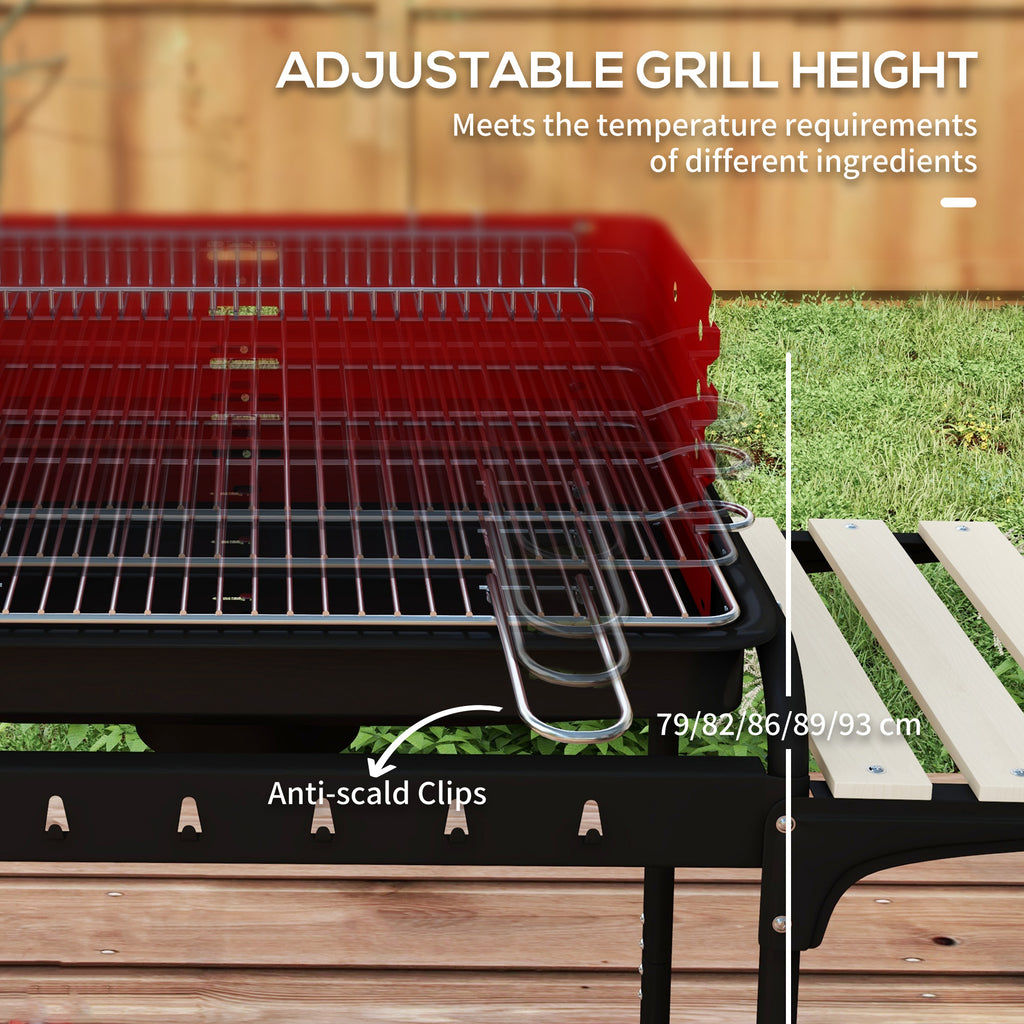 Charcoal Barbecue Grill with Adjustable Grill Height, Portable BBQ Trolley with Ash Catcher and Wheels, Red