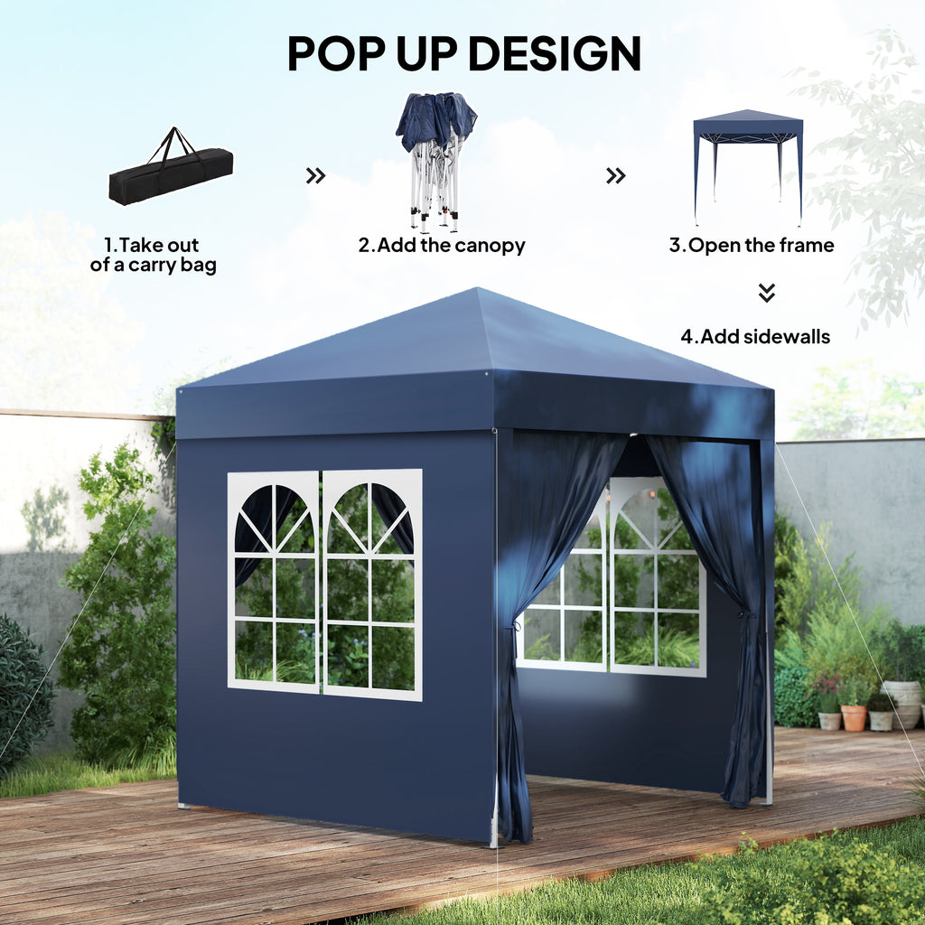 6.6'x6.6' Pop Up Canopy Tent with Sidewalls, Instant Sun Shelter Camping Gazebo with Carry Bag, Blue