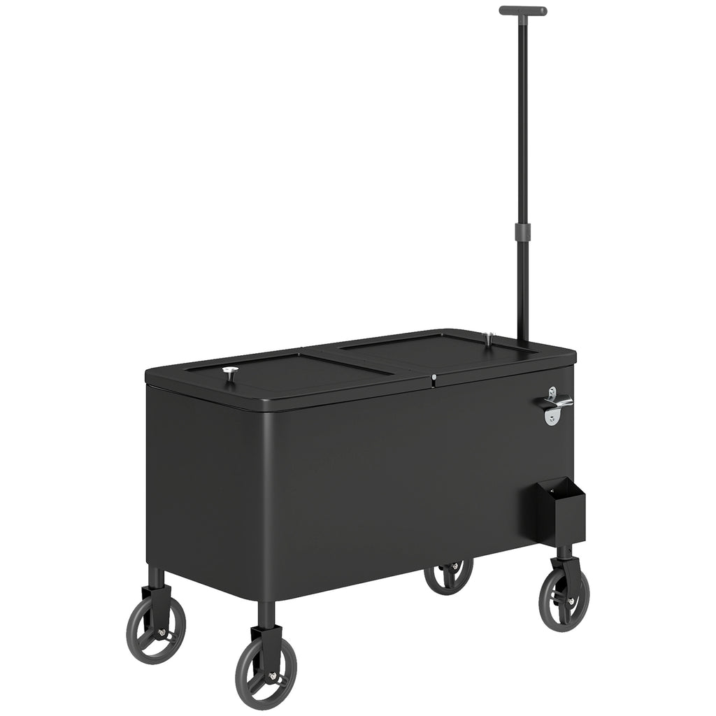 80-Qt Outdoor Patio Cooler Cart, Rolling Ice Chest with Adjustable Handle, Wheels, Bottle Opener, Drainage, Outdoor Beverage Cooler Bar Cart for Party BBQ Camping, Black
