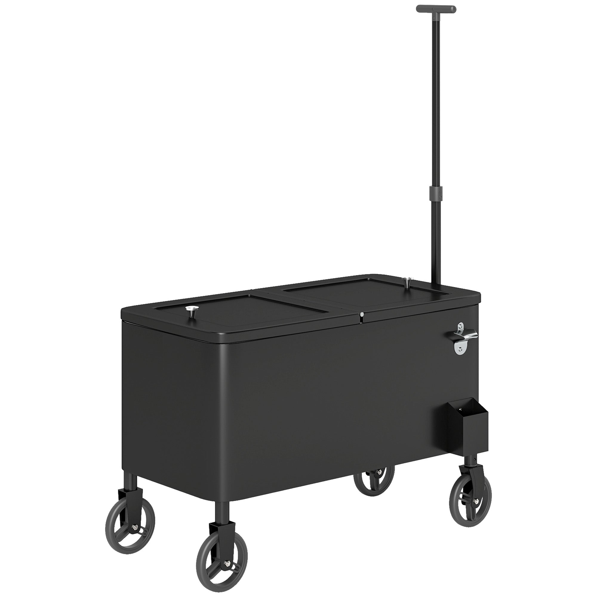 80-Qt Outdoor Patio Cooler Cart, Rolling Ice Chest with Adjustable Handle, Wheels, Bottle Opener, Drainage, Outdoor Beverage Cooler Bar Cart for Party BBQ Camping, Black