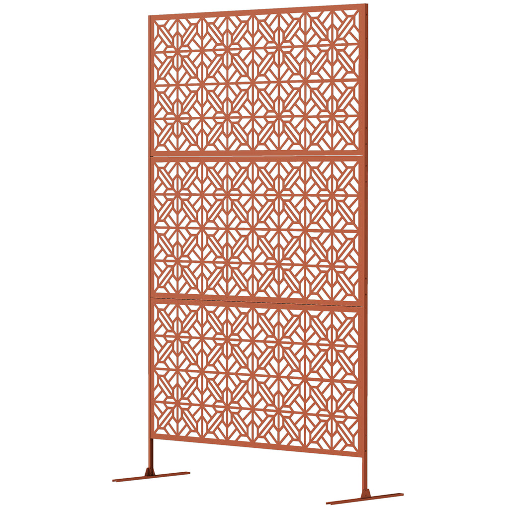 Decorative Outdoor Privacy Panel with Stand, Freestanding Metal Outdoor Divider for Garden, Backyard, Deck, Brown