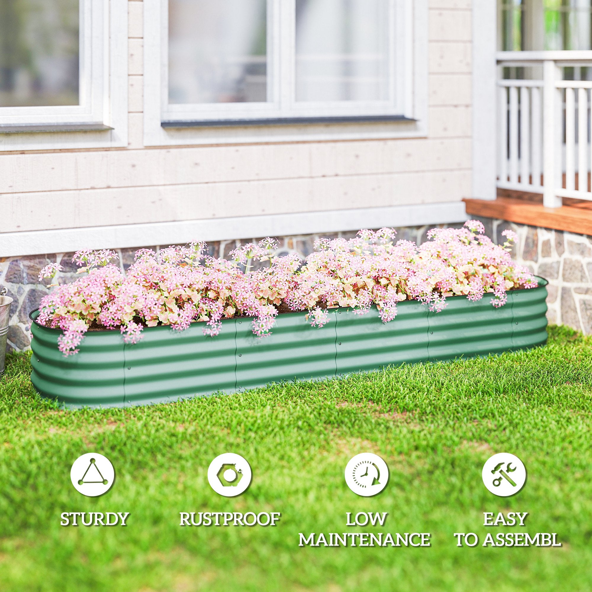 7.9 x 2 x 1ft Galvanized Raised Garden Bed Kit, Metal Planter Box with Safety Edging, Green