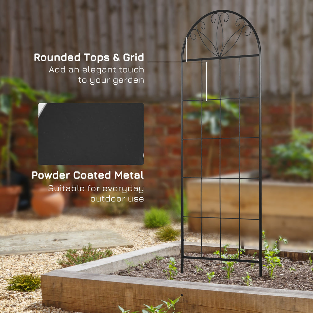 Metal Garden Trellis Pack of 2 for Climbing Plants, Arched Grid Trellis Panels, 20" x 60", Black