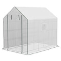 Walk-in Greenhouse with 3 Tier, Garden Plant Growhouse with Roll-up Door and Mesh Windows, 140 x 213 x 190 cm, White