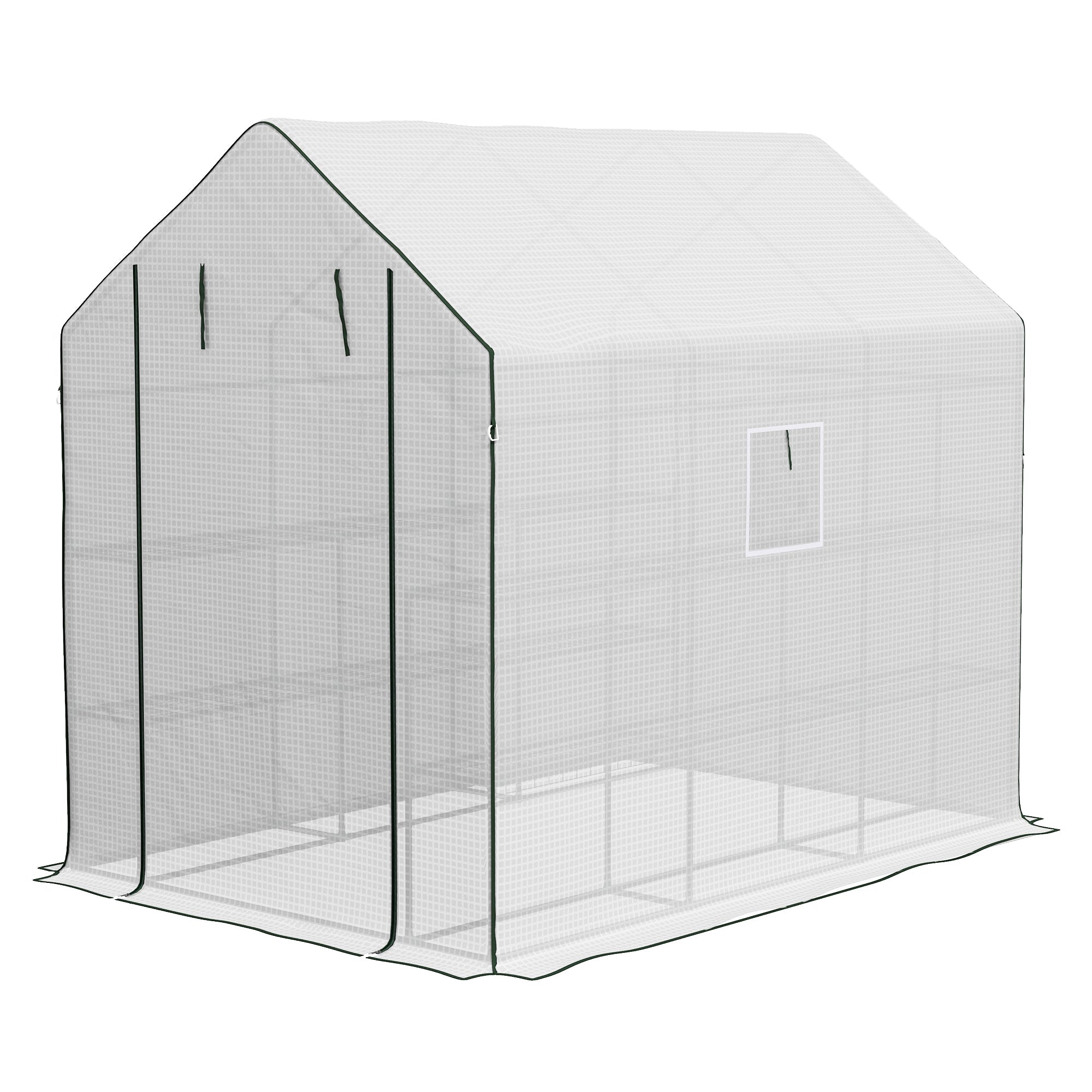 Walk-in Greenhouse with 3 Tier, Garden Plant Growhouse with Roll-up Door and Mesh Windows, 140 x 213 x 190 cm, White