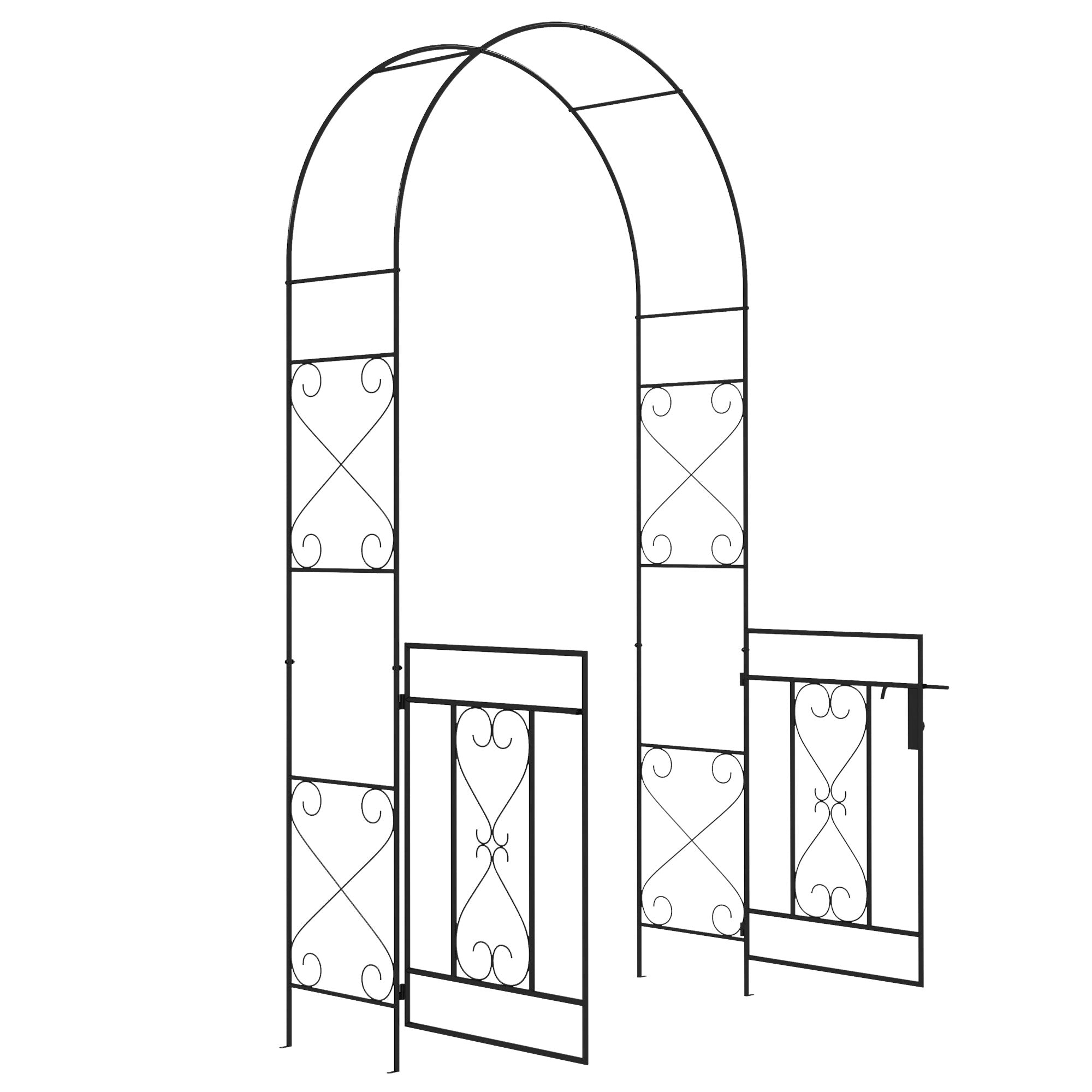7.6FT Metal Garden Arch with Gate, Garden Arbor Trellis for Climbing Plants, Roses, Vines, Wedding Arch, Black