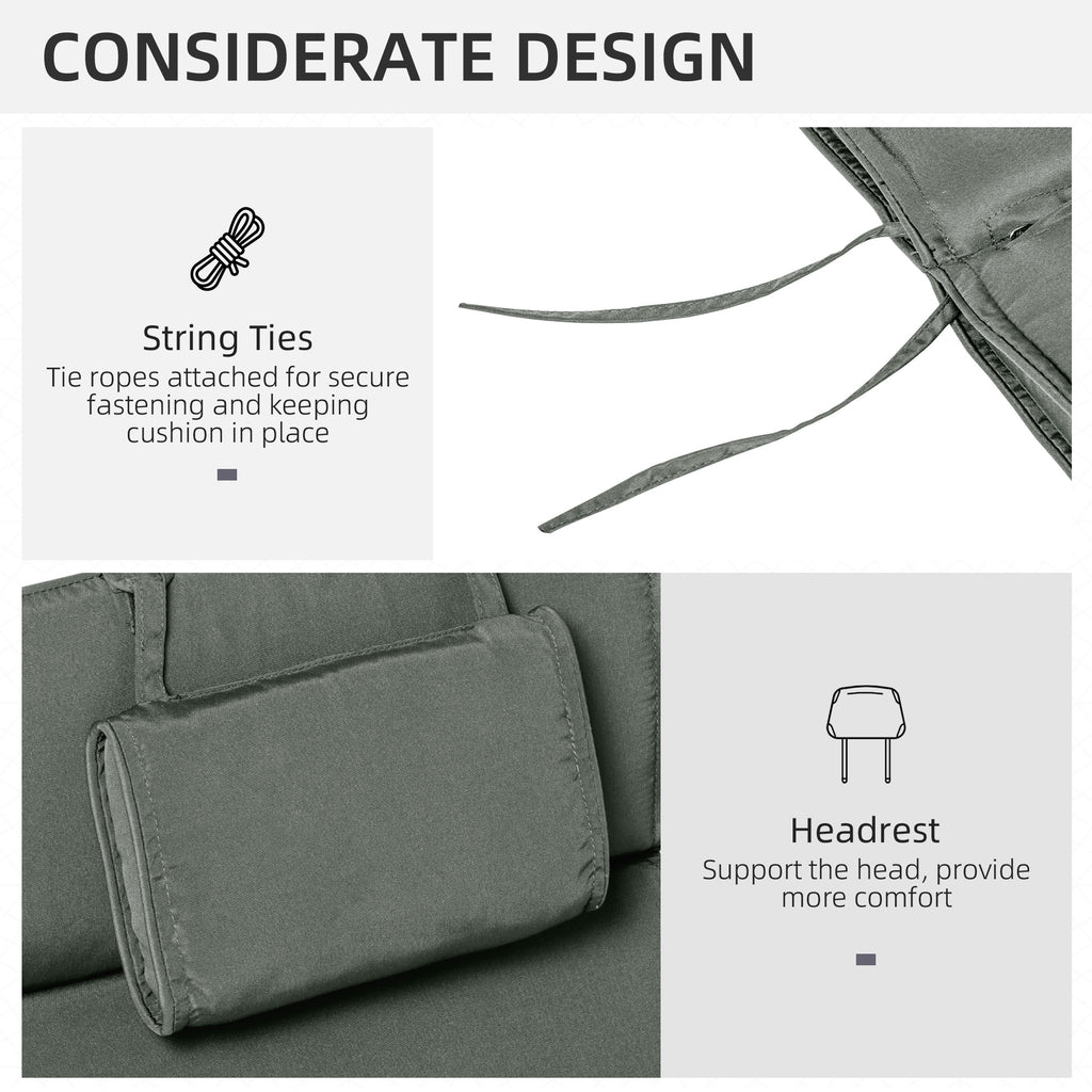 Garden Lounger Chair Cushion Replacement, Deep Seat Patio Cushions with Thick Padded, Headrest, Removable Cover, Cushion ONLY, Grey