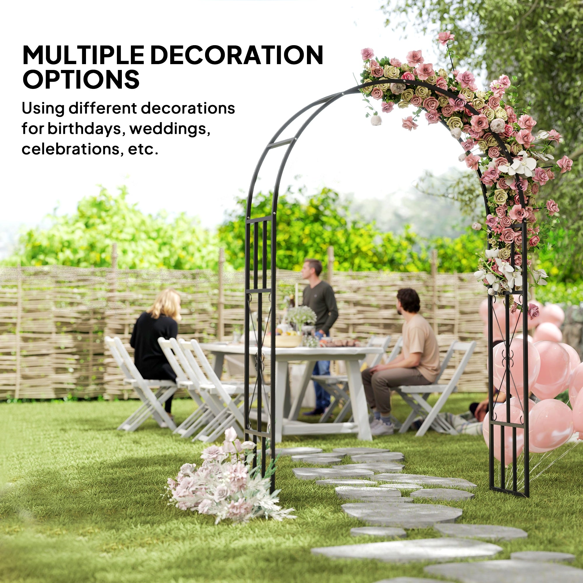 7.3ft Steel Garden Arch Trellis, Garden Arbor Trellis for Climbing Plants Roses Wisteria Vines, Flower Arch Wedding Arch Stand for Bridal Party Ceremony Decoration, Black