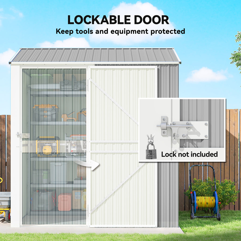 7' x 6' Tall Outdoor Storage Shed, Waterproof Metal Garden Shed with Gloves, Lockable Door, Silver Grey