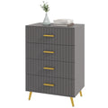 4 Drawer Cabinet, Drawer Chest for Bedroom, Chest of Drawers with Aluminium Legs and Gold Handles, Dark Grey