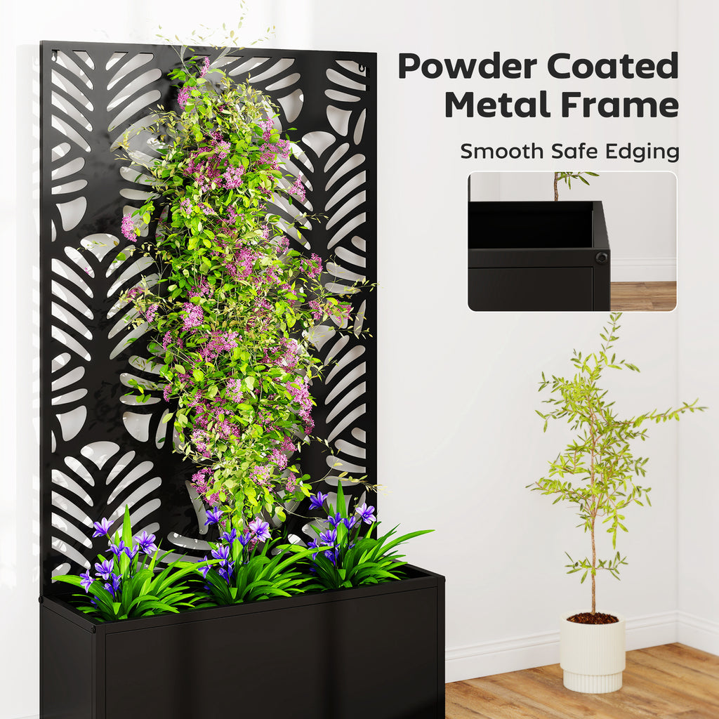 Metal Garden Bed with Trellis for Climbing Plants, Freestanding or Wall Mounted Flower Bed for Garden, Patio, Balcony