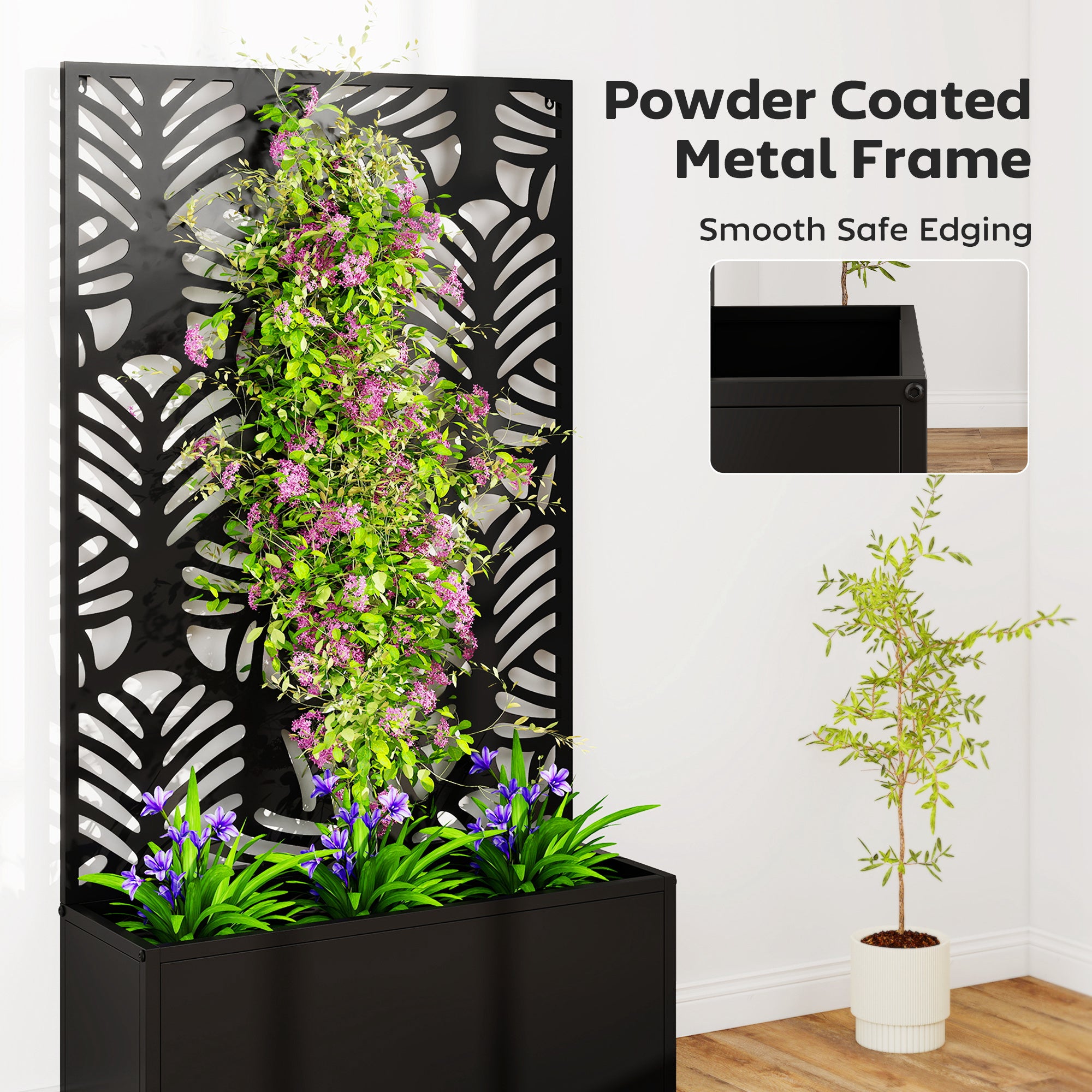 Metal Garden Bed with Trellis for Climbing Plants, Freestanding or Wall Mounted Flower Bed for Garden, Patio, Balcony
