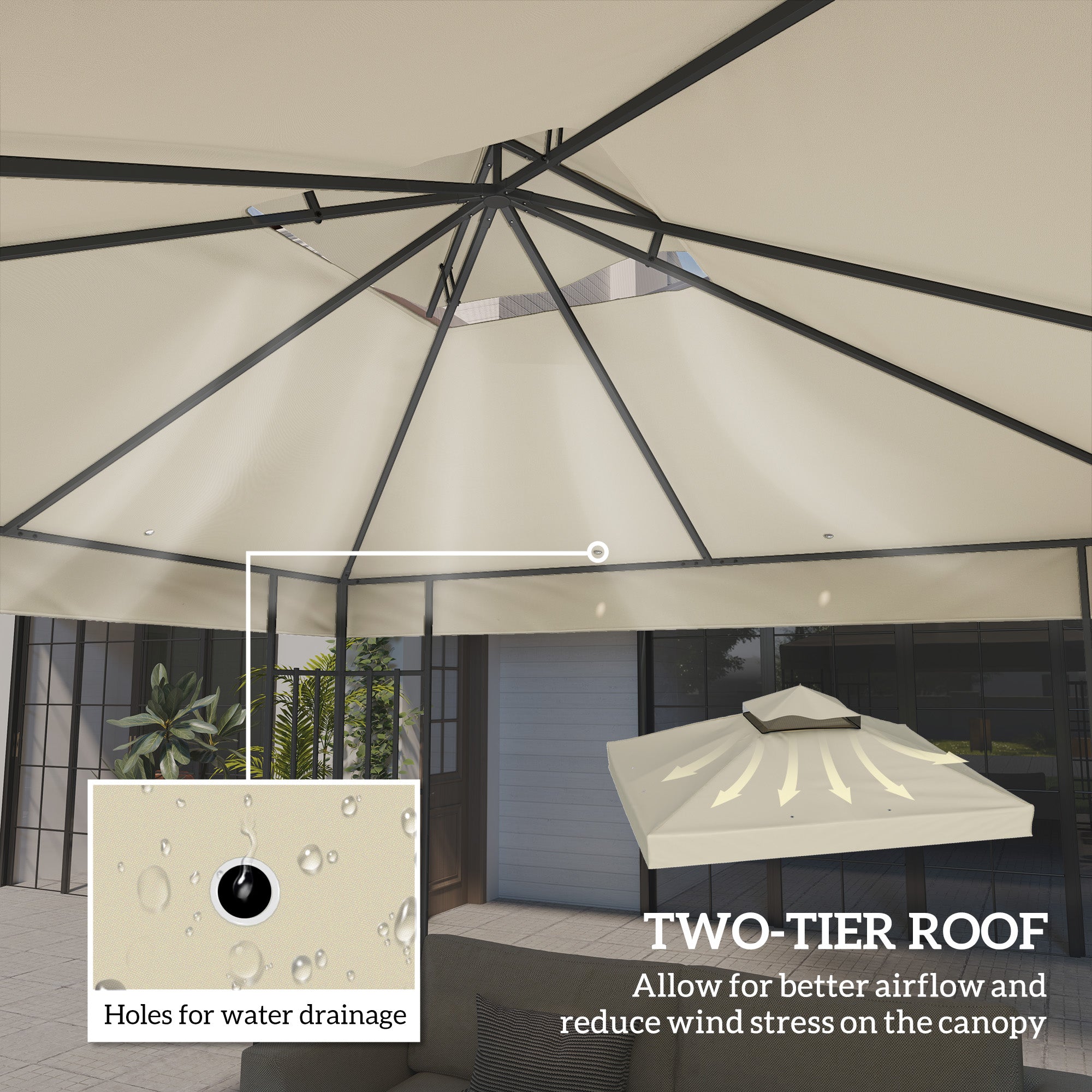 10' x 10' Gazebo Canopy Replacement Cover, 2-Tier Garden Gazebo Roof Replacement, UPF30+, TOP COVER ONLY, Cream White