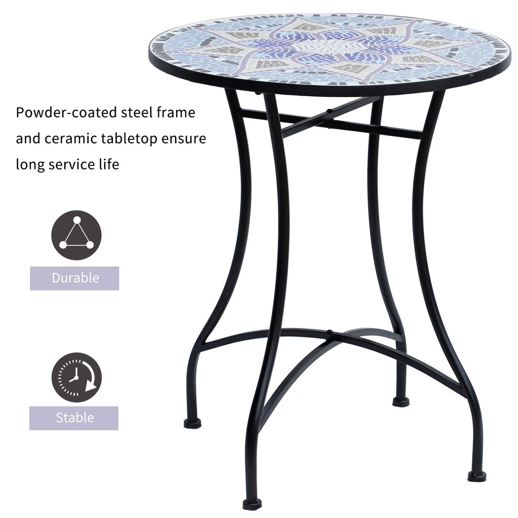 23.6" Mosaic Round Patio Table with Ceramic Tabletop, Outdoor Furniture, Multicolor