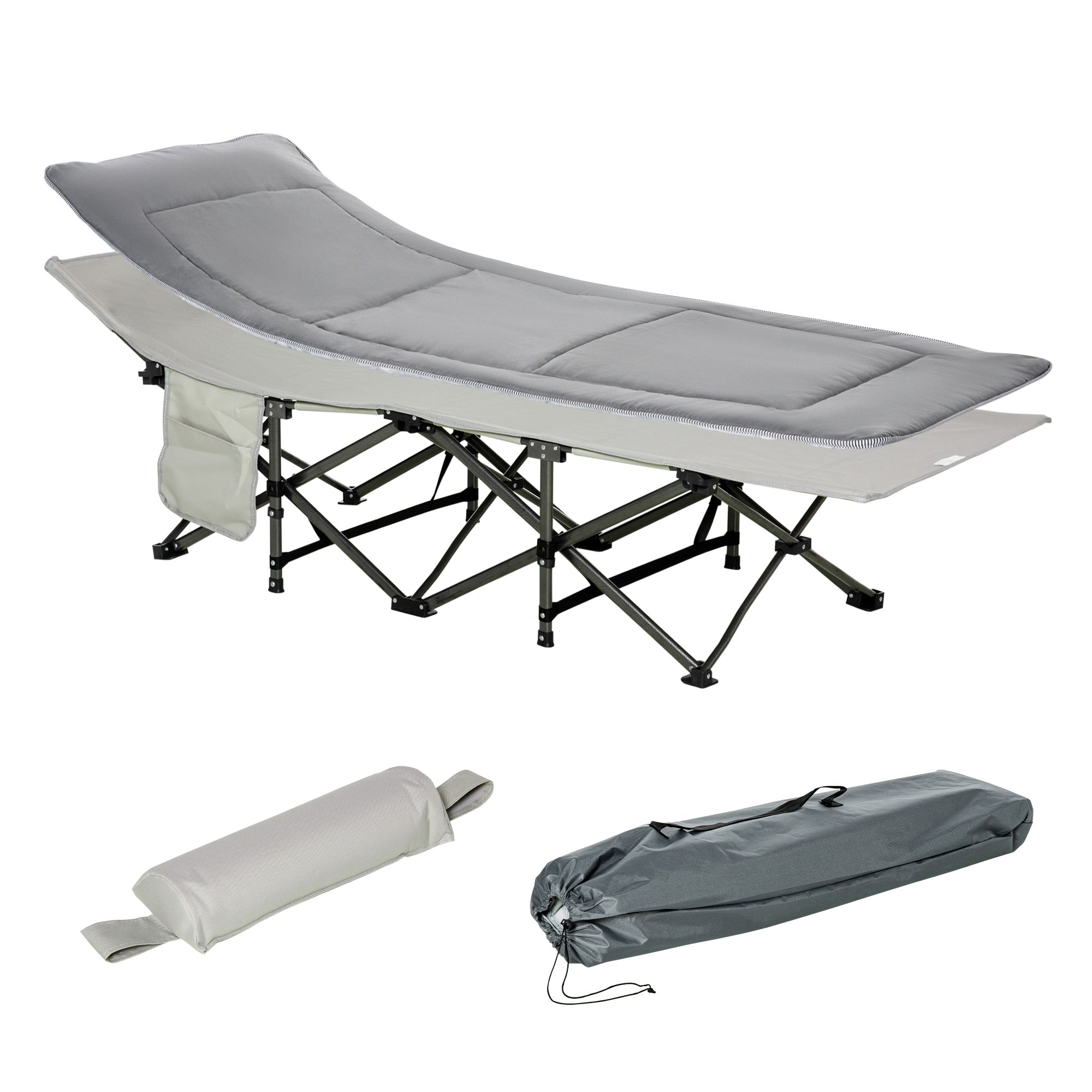 Folding Camping Cot with Mat & Pillow, Double Layer Oxford Heavy Duty Sleeping Cot with Carry Bag Light Grey