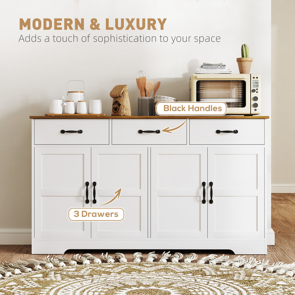 Sideboard Buffet Cabinet with Storage, Modern Coffee Bar Cabinet with 3 Drawers and Adjustable Shelves, Distressed White
