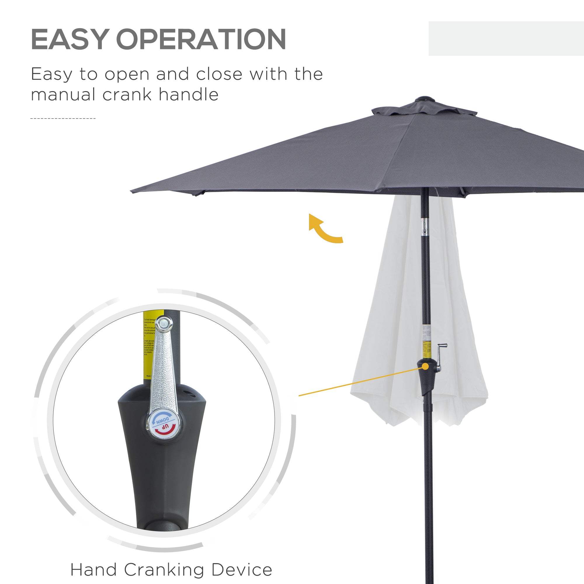 8.5FT Patio Umbrella, Round Garden Parasol with 6 Ribs, Market Sunshade Tilt Canopy w/ Crank Handle for Outdoor, Grey