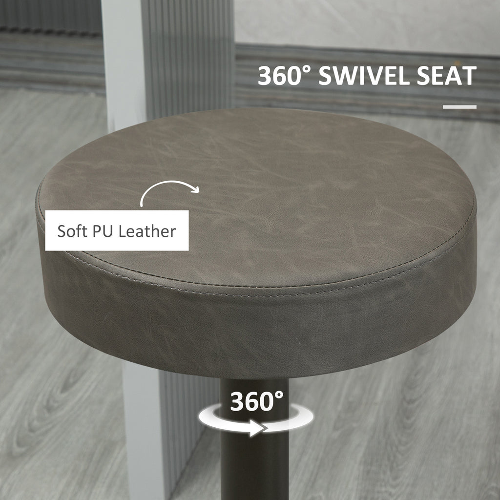 Modern Adjustable Bar Stools Set of 2, Swivel Barstool with Footrest, PU Leather Round Top for Kitchen, Dark Grey