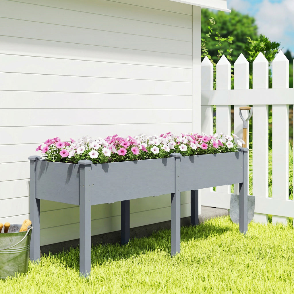 Wooden Raised Garden Bed with Legs, 72" x 23" x 30" Elevated Outdoor Planter Box with 6 Drainage Holes