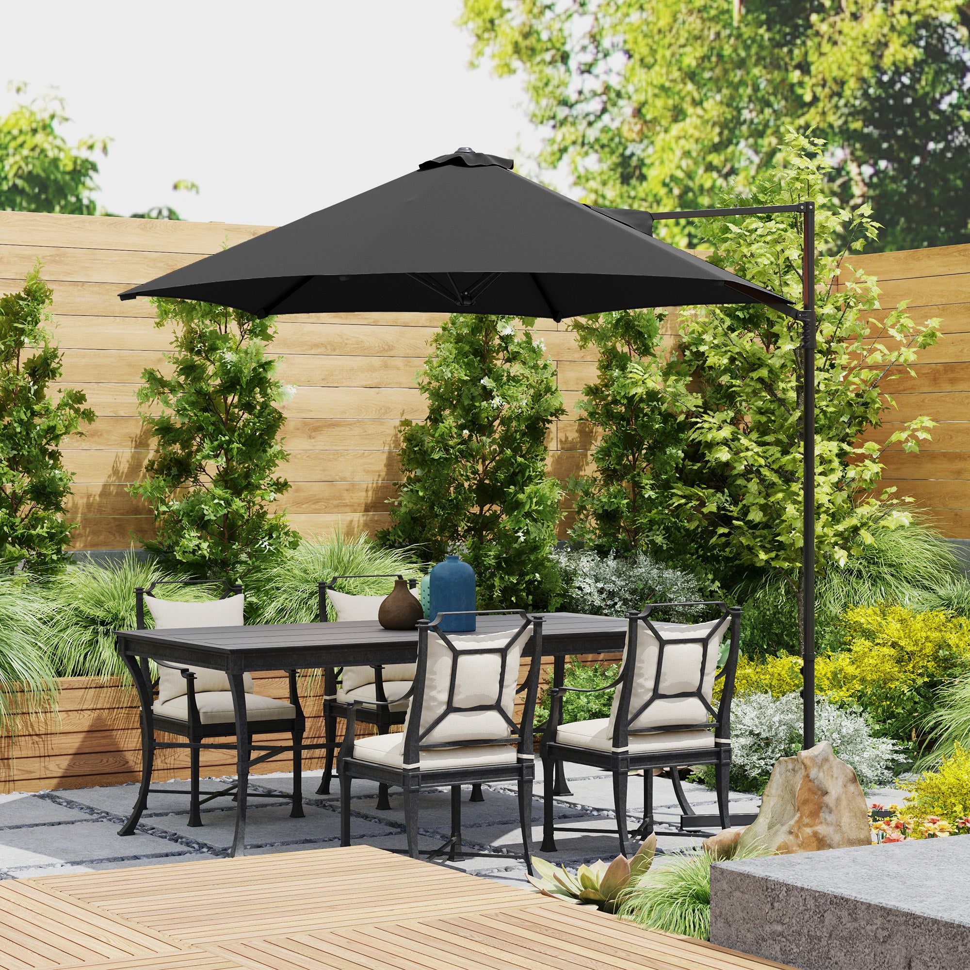 8.5FT Offset Patio Umbrella 360Â° Rotation Cantilever Parasol Outdoor Cantilever Roma Parasol Î¦100.8" x 96.5"H Black