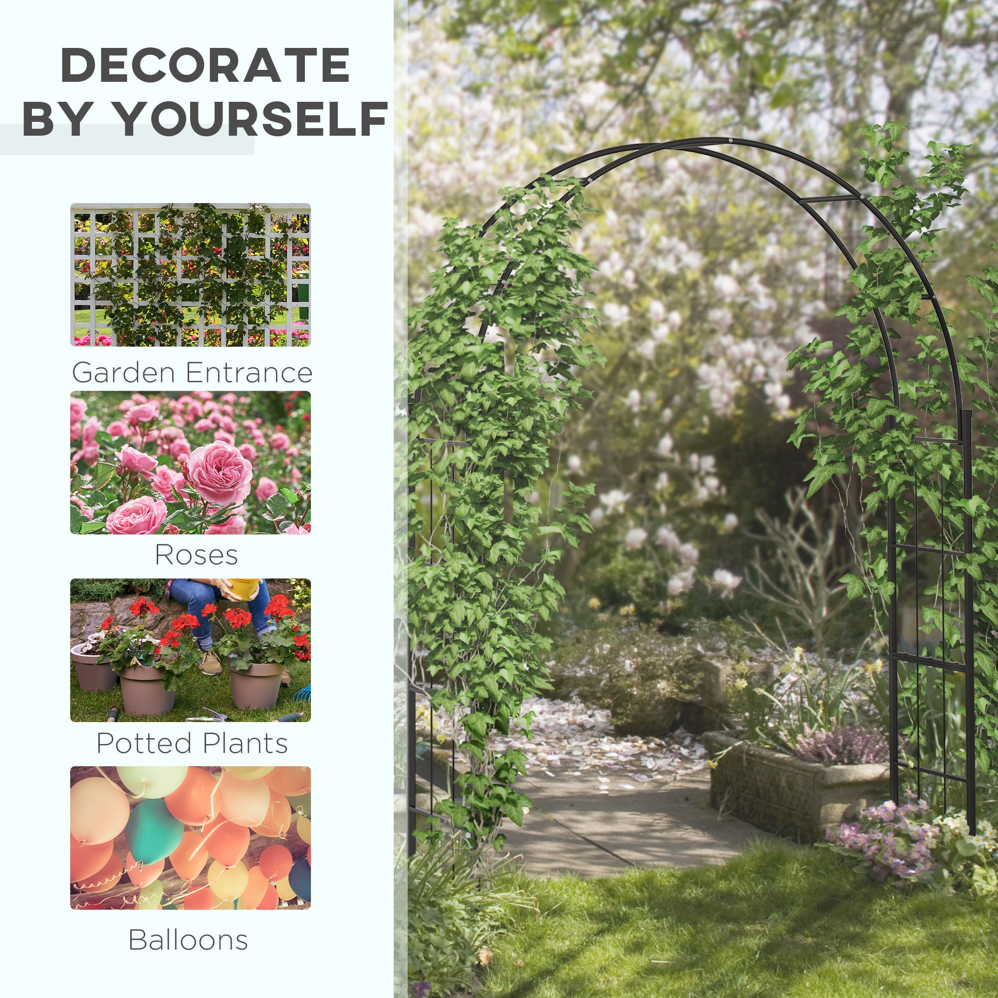 7FT Garden Arch Trellis, Outdoor Wedding Arbor for Ceremony for Climbing Roses, Vines and Plants