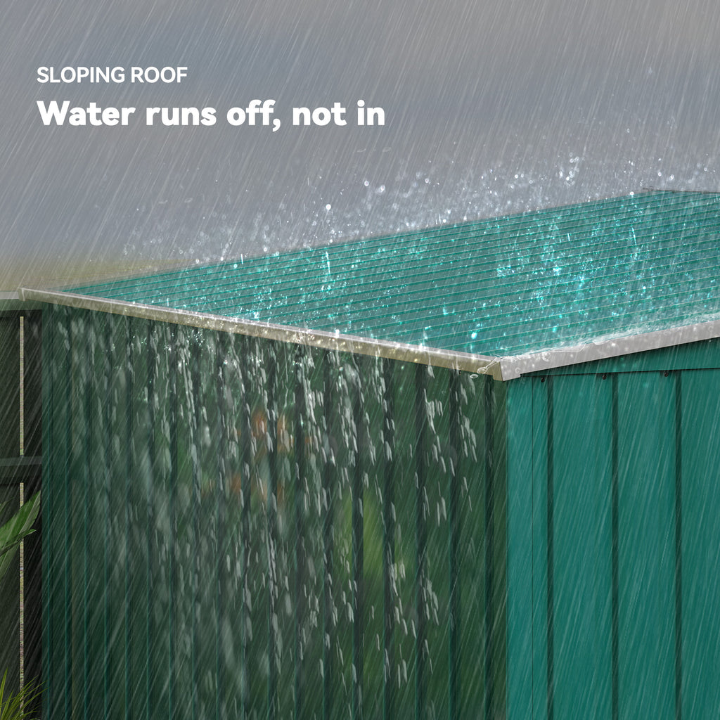 5'x7' Lean-to Galvanized Metal Shed with Foundation, Garden Tool Storage House with Sliding Door and 2 Vents, Green