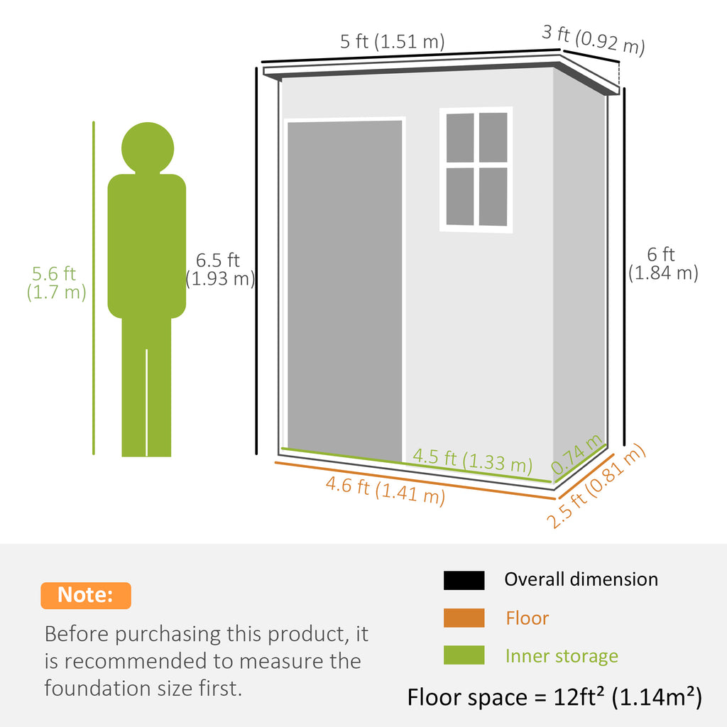 5 x 3FT Garden Shed with Floor, Outdoor Storage Shed with Lockable Door, Window and Vent for Backyard, Patio, Dark Grey