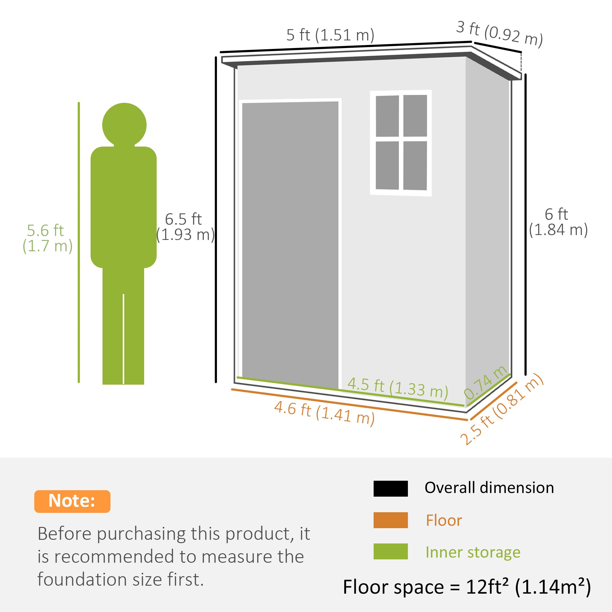 5 x 3FT Garden Shed with Floor, Outdoor Storage Shed with Lockable Door, Window and Vent for Backyard, Patio, Dark Grey