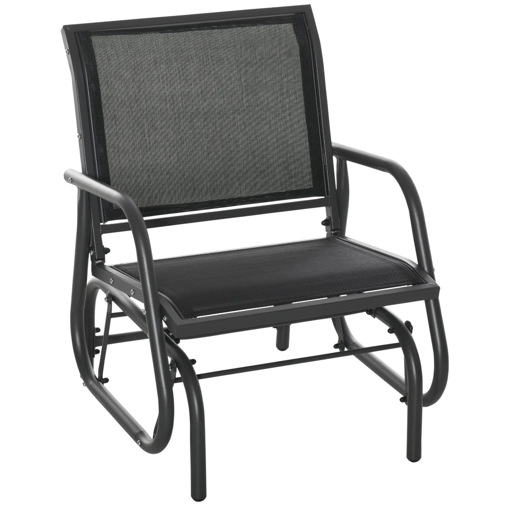 Patio Glider Outdoor Glider Chair with Breathable Mesh Seat & Backrest, Armrests and Metal Frame, Black