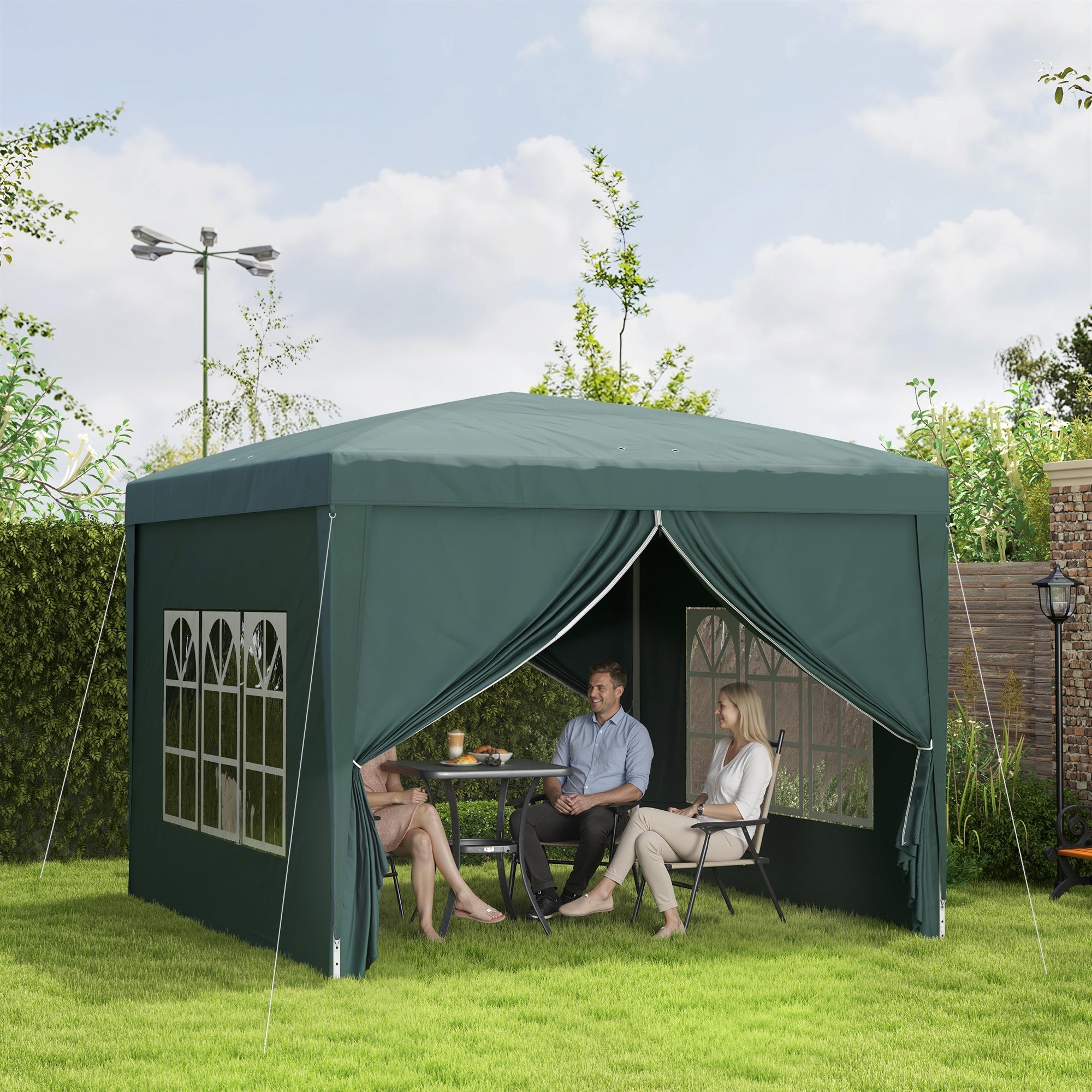 10'x10' Outdoor Pop Up Party Tent Wedding Gazebo Canopy with Carrying Bag (Dark Green)